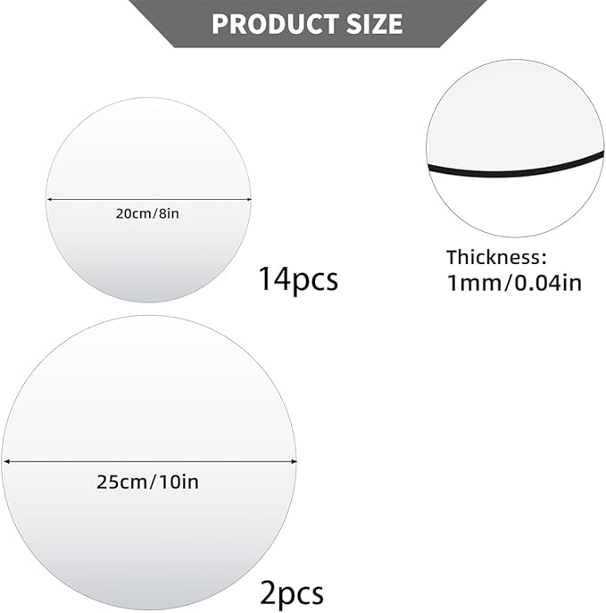 16PCS Acrylic Round Mirrors for Centerpieces Circle Mirror Tiles Candle Plate Set for Table Centerpieces Home Wall Mirror for Wedding Birthday Christmas Table Centerpieces Decorations (8inch +10inch)