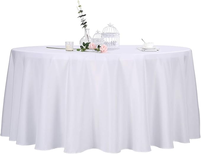Ascoza 2 Pack 132 Inch White Round Tablecloth in Polyester Fabric for Wedding/Banquet/Restaurant/Parties