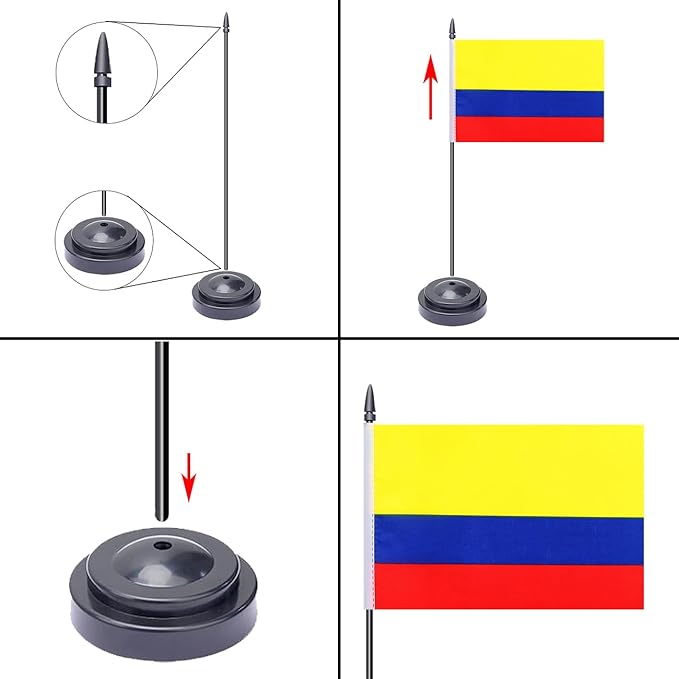 WXTWK 2 Pack Colombian Flag Colombian Deluxe Desk Flag Set - Mini Small Colombiana Table Office Flags with Black 12" Solid Pole Stand Base Classroom Meeting Desktop Decorations