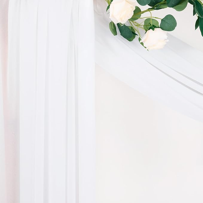 MLMC White Wedding Arch Draping Fabric 4 Panels 29" x 20 FT Extra Long Gauze Drapes Sheer Backdrop Curtains 6.6 Yards Outdoor Drapery Panels for Wedding Ceremony Party Ceiling Decoration