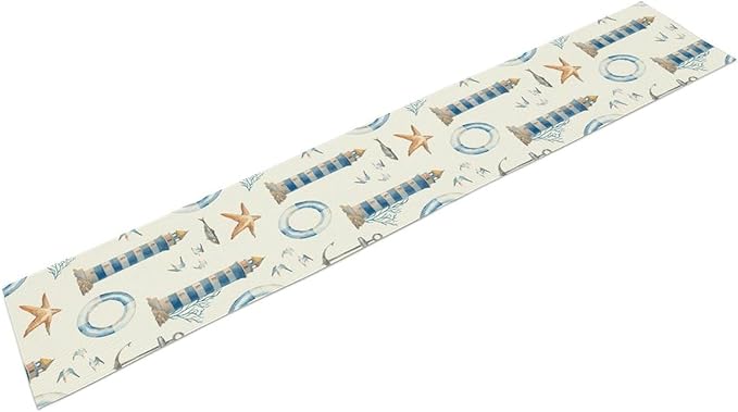 Blue Beach Table Runner, Tropical Ocean Coast Table Runner, Seashell Seasonal Nautical Restaurant Coffee Table Decorations for Home Holiday Party Indoor Outdoor 13x90 Inch