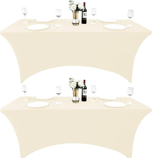 2-Pack 6ft Spandex Table Covers for Rectangle Standard Folding Tables - Wrinkle Resistant Stretch Tablecloths - Ultimate Fitted Table Protector for Parties, Trade Shows, Banquet