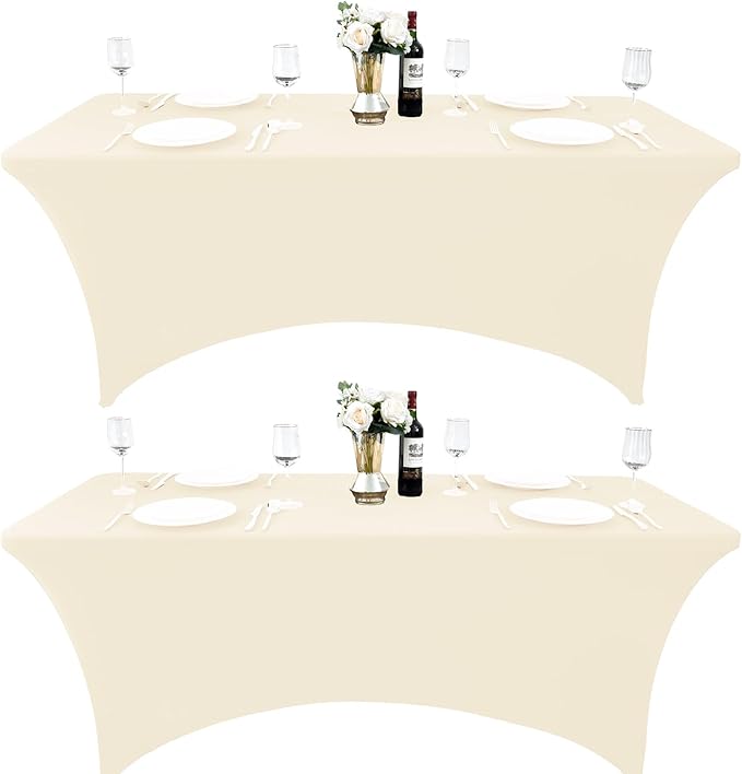 2-Pack 8ft Spandex Table Covers for Rectangle Folding Tables - Washable Elastic Tablecloth - Ultimate Fitted Table Protector for Birthday Parties, Trade Shows, Banquet