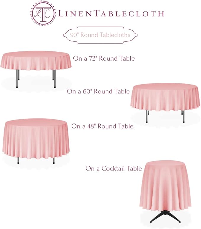 LTC LINENS 5 Pack 90 Inch Round Tablecloth Lavender - Wrinkle Resistant Table Cloth for Round Table -Washable Polyester Fabric Table Cover for Wedding, Party