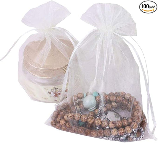 Wudygirl 100pcs Drawstring Organza Bags 5 x 7 Inch Ivory Packaging Seashell Pin Jewelry Lipstick Pouches Baby Shower Party Wedding Favor Decoration Cookies Candy Favor Bags(Ivory 5x7'')