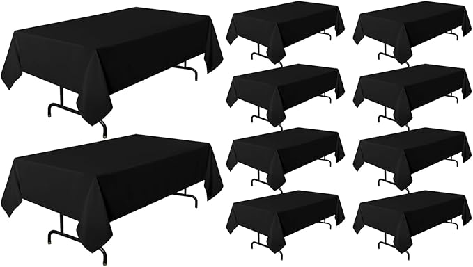 sancua 10 Pack Black Tablecloth 60 x 120 Inch, Rectangle Table Cloth for 8 Feet Tables - Stain and Wrinkle Resistant Washable Polyester Table Cover for Dining Tables, Buffet Parties and Camping