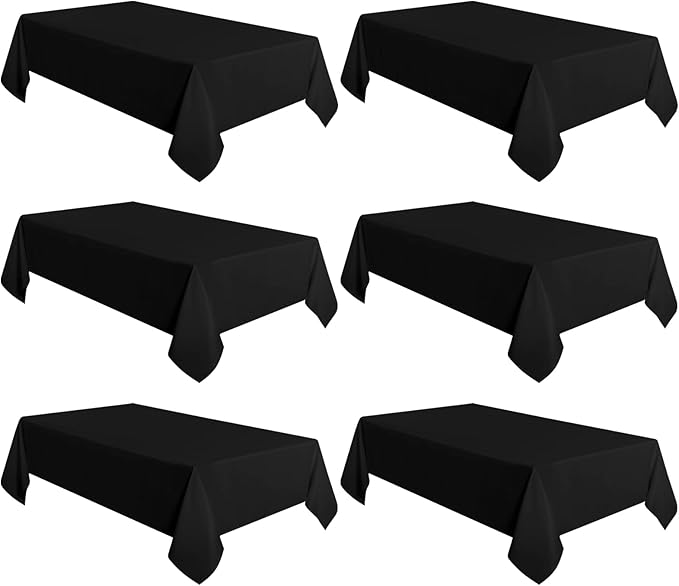sancua 6 Pack Black Tablecloth 60 x 120 Inch, Rectangle Table Cloth for 8 Feet Tables - Stain and Wrinkle Resistant Washable Polyester Table Cover for Dining Tables, Buffet Parties and Camping