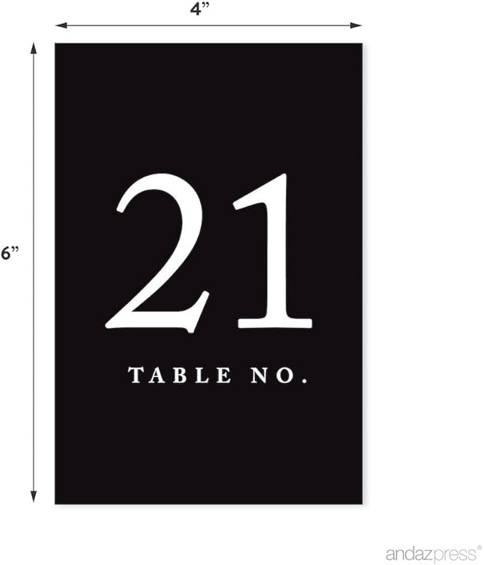 Andaz Press Black 4x6-Inch Minimalist Table Numbers 21-40, 20 Count, Paper, Tabletop Mount, Perfect for Weddings & Events