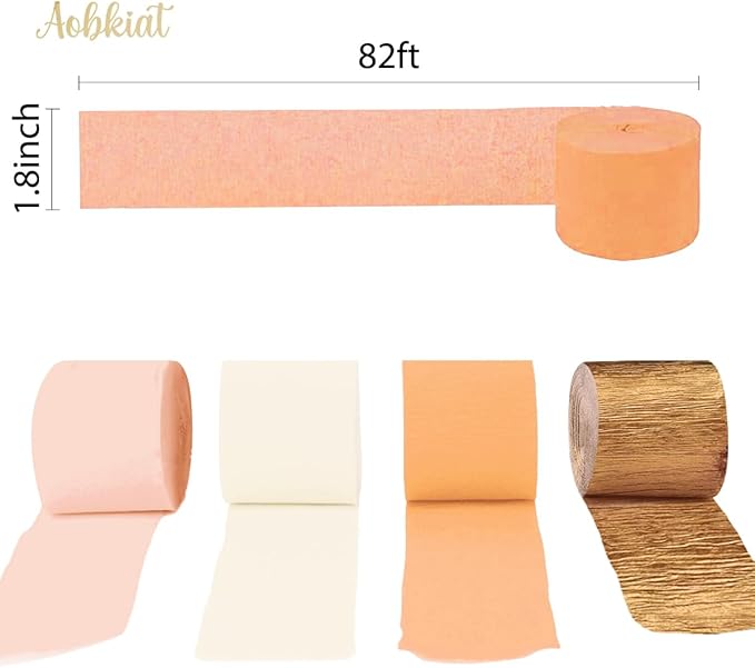AOBKIAT Wedding Decor Gold Pink Orange Gold Crepe Paper 8 PCS Streamers Party Decorations for Wedding,Bachelorette,Birthday,Bridal Baby Shower,Anniversary Party Backdrop