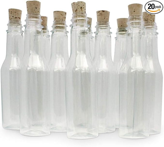 Plastic Bottles & Corks for Bottle Message Invitations, Announcements, DIY Craft, Party Favors & Sand Art - Clear Plastic (160 Bottles & Corks)