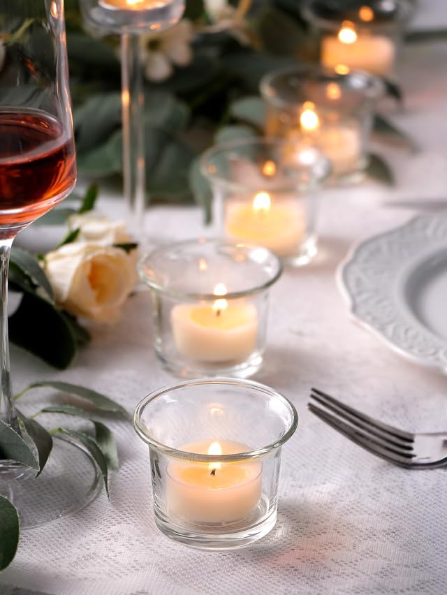 Letine Tealight Candle Holder Set of 12- Clear Glass Votive Candle Holders Bulk for Christmas Decorations, Wedding, Party & Home Decor