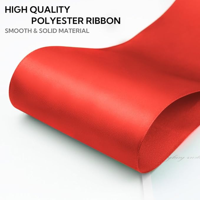 4 Inch 25 Yard Wide Satin Ribbon Red, Solid Fabric Large Ribbon Roll for Cutting Ceremony Wedding Opening Party Decoration, Chairs, Sewing, Festival Pageant Sashes