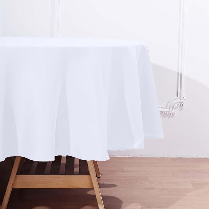 Efavormart Round Tablecloth, 90 Inch Stain & Wrinkle Resistant Washable Table Cloth, Decorative Polyester Fabric Table Cover for Banquet, Wedding, Dining- White