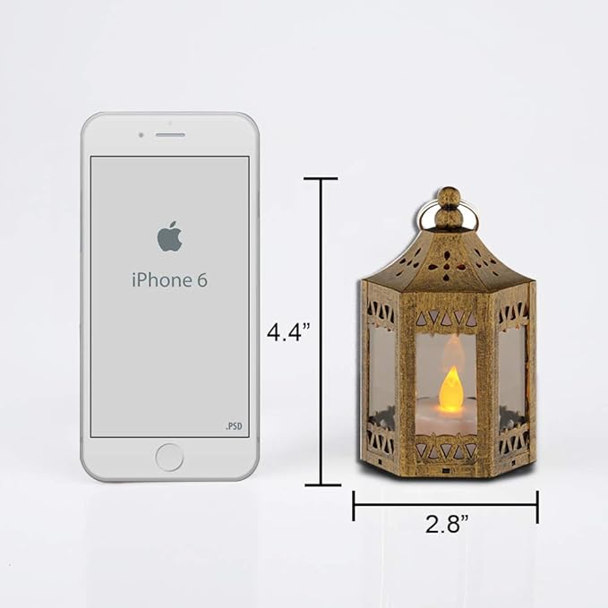 zkee Mini Star Lanterns with Flickering LED, Battery Included, Decorative Hanging Lanterns for Christmas & Indoor Use (Set of 8, Golden Brushed)
