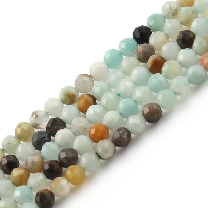 Song Xi 90pcs 4mm Natural Amazonite Gemstone Beads Faceted Round Loose Stone Beads for Jewelry Making