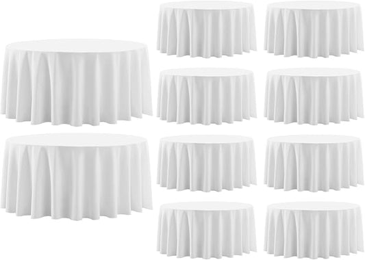 Round Tablecloth 120 Inch 10 Pack White Tablecloths Washable Decorative Linen Polyester Table Clothes Cover for Dining Table Banquets Buffet Parties and Wedding