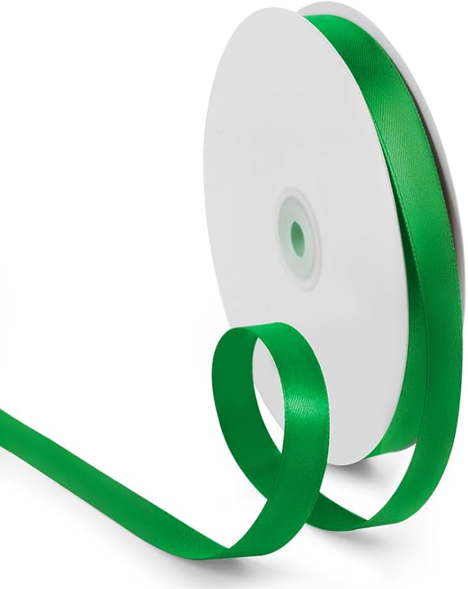 5/8 Inch 100 Yards Satin Ribbon Green, Solid Color Fabric Ribbon for Gift Wrapping, Wedding, Polyester Gift Ribbon for Birthday Party Decoration, Craft, Hair, Floral, Sewing