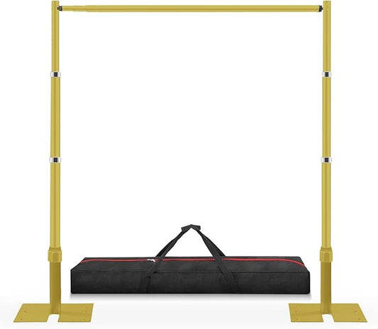 Jiang&Rong 10ft x 10ft Adjustable Backdrop Stand Kit - Heavy Duty Pipe and Drape Stand for Wedding, Birthday Party, Banquet Decorations (Golden)