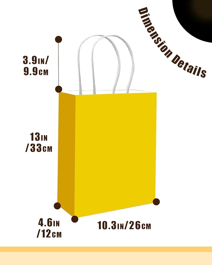 qiqee 100PCS Gift Bag with Handles Bulk Bright Yellow Paper Bags Multiple Uses (13''x5 x10 inch Large Size)