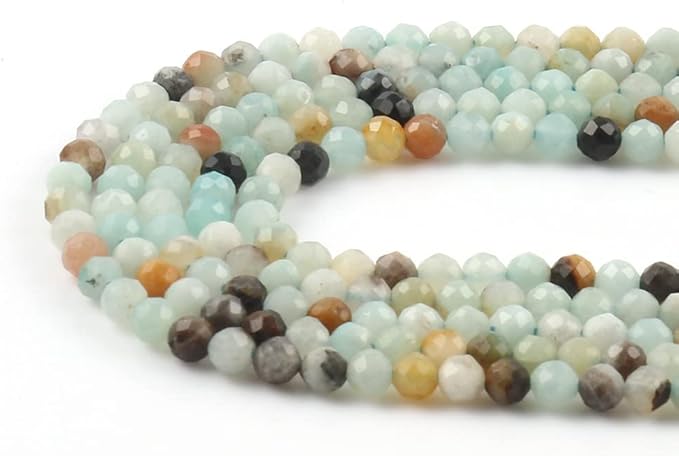 Song Xi 120pcs 3mm Natural Amazonite Gemstone Beads Faceted Round Loose Stone Beads for Jewelry Making