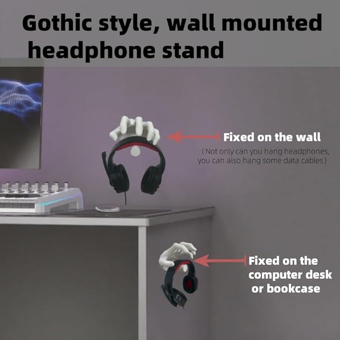 Gothic headphone stand, interesting headphone stand, 3D material headphone stand, DIY color, suitable for all headphone sizes, bedroom, living room, Halloween decoration