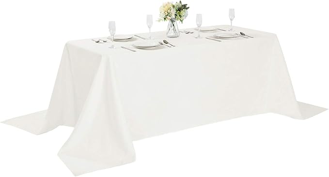 Rectangle Tablecloth 90x132 inch Washable Polyester Fabric Table Cloth for Wedding Party Dining Banquet Decoration（90x132, Ivory）