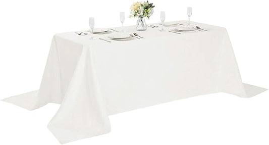 Rectangle Tablecloth 90x132 inch Washable Polyester Fabric Table Cloth for Wedding Party Dining Banquet Decoration（90x132, Ivory）