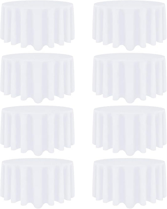 8 Pack White Round Tablecloth 108 Inch White Table Cloth Stain and Wrinkle Resistant Round White Tablecloths Reusable and Washable Polyester Fabric Table Covers for Buffet Wedding Party and Banquet