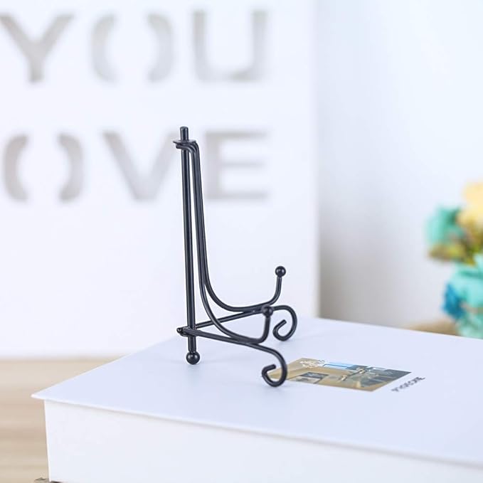(2 pack) Iron Display Stand, Black Iron Easel Plate Display Photo Holder Stand, Displays Picture Frames, Decorative Plates,Tablets and Art 4 Inch