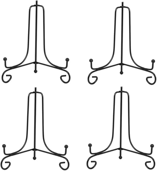 (4 pack)7"Iron Display Stand, Black Iron Easel Plate Display Photo Holder Stand, Displays Picture Frames, Cookbooks, Decorative Plates, Tablets and Art