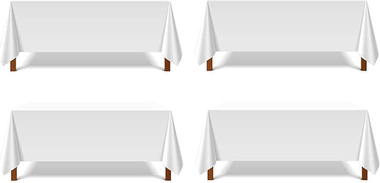 Pomp Pure White 90" x 156" Poplin Polyester Tablecloth (4 Pack) | Wrinkle + Stain Resistant Easy Care Premium Fabric | Fits 8FT Rectangle Table