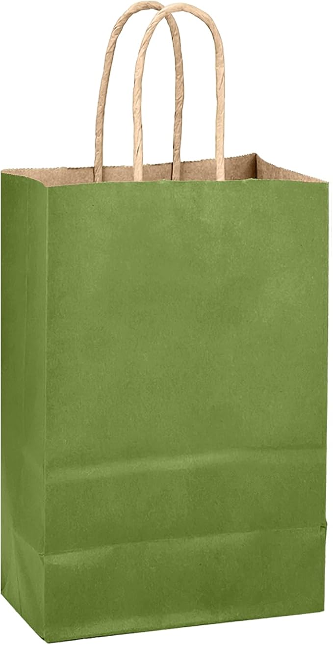 qiqee Light Olive Green Gift Bag with Handles Bulk 24Pcs Paper Bags -8.3"x6"x3. 15" Party Favor Bags - Solid Color