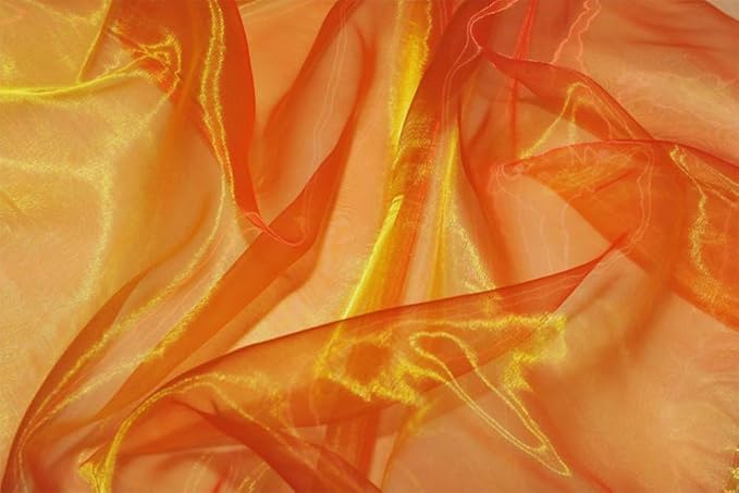 VDS Brunt Orange Organza Fabric, 25 Yards Continuous, 45” Wide, Wedding Party Decoration Iridescent Crystal Sheer Shiny Organza Tulle Bridal Dress DIY Crafts Costume Sewing Backdrop Arch Cloth