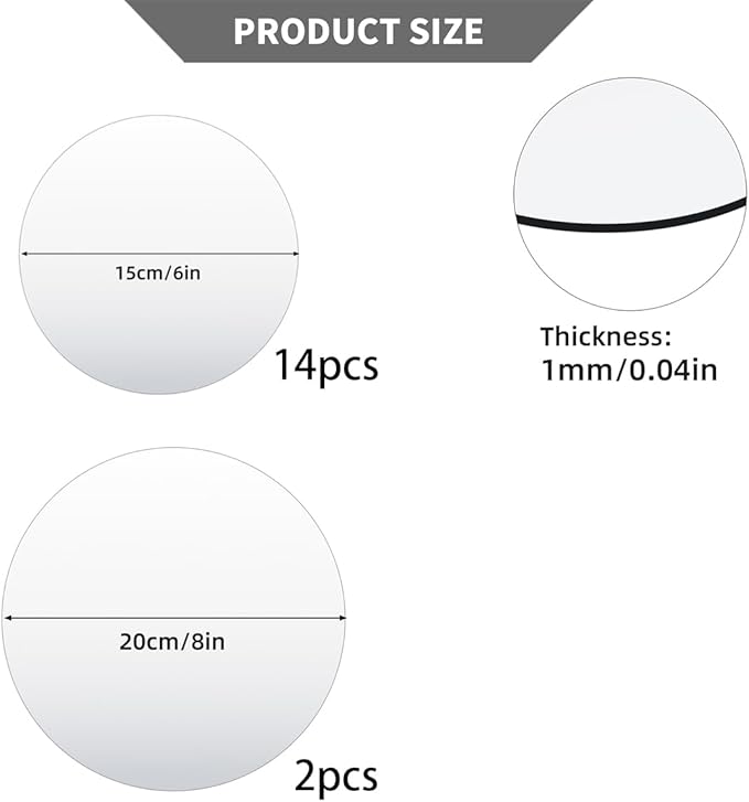 16PCS Acrylic Round Mirrors for Centerpieces Circle Mirror Tiles Candle Plate Set for Table Centerpieces Home Wall Mirror for Wedding Birthday Christmas Table Centerpieces Decorations (6inch + 8inch)