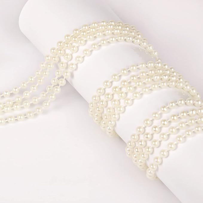 [118Feet] Pearl Beads Garland, 5MM 39Yards Faux Pearl Beads String Roll Bulk for DIY Craft Wedding Party Christmas Tree Decoration