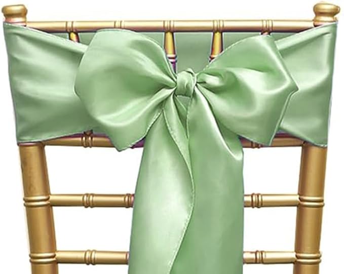 50 Pack Satin Sage Green Chair Sashes for Wedding Birthday Party Bridal Shower Gender Reveal Decorations, Sage Green Chair Sash for Folding Chairs Banquet Chairs Chiavari Chairs