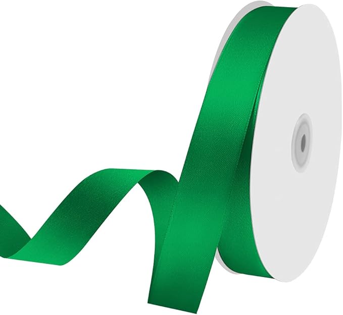 1" x 100 Yards Satin Ribbon - Green Silk Ribbon with Spool - Ideal for Gift Wrapping, Floral Bouquets, Crafts, Wedding Party Decorations, Christmas and Sewing Projects