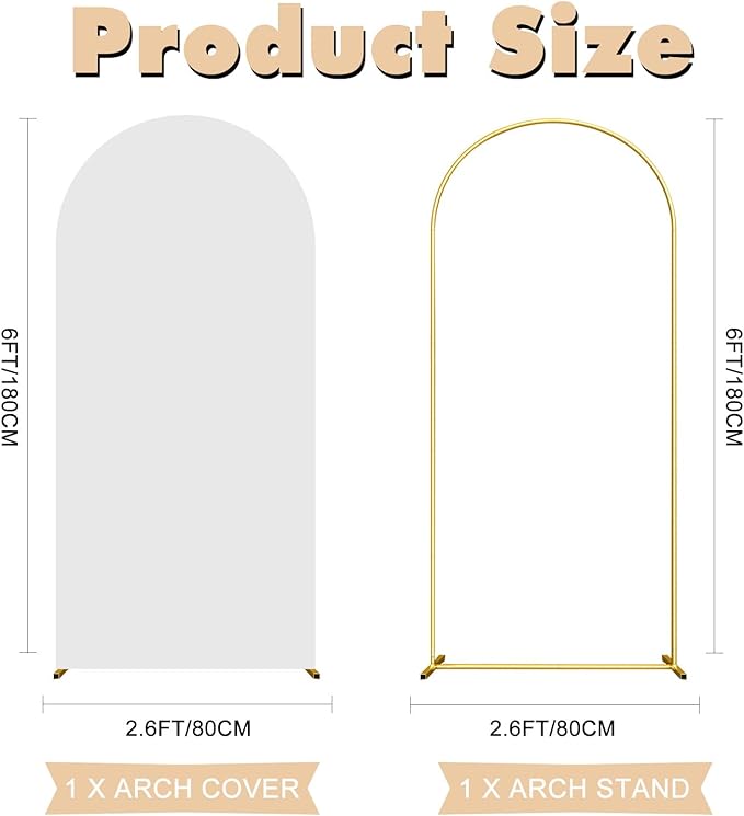 6FT Wedding Arch Backdrop Stand and White Arch Cover, White Spandex Fitted Backdrop Cover and Gold Wedding Arch Frame for Birthday Party Wedding Ceremony Bridal Baby Shower, Parties Decoration.