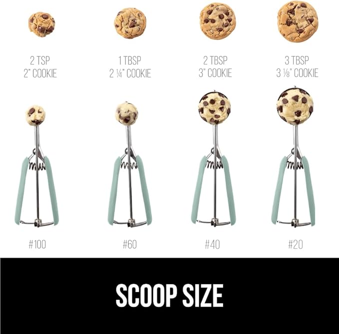 GORILLA GRIP Stainless Steel Cookie Scoop for Baking, 1 TBSP, Multipurpose Melon Baller, Meatball Spring Scoops, Perfect Portion Sizes, Easy Food Release, Scooper Size 60, BPA-Free Kitchen Tool, Mint
