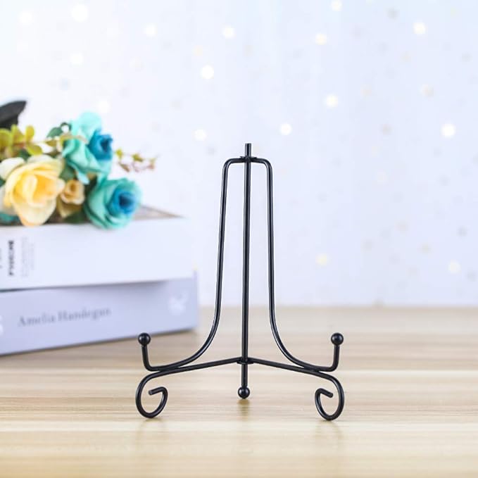 (2 pack)Iron Display Stand, Black Iron Easel Plate Display Photo Holder Stand, Displays Picture Frames, Cookbooks, Decorative Plates, Tablets and Art 6 Inch