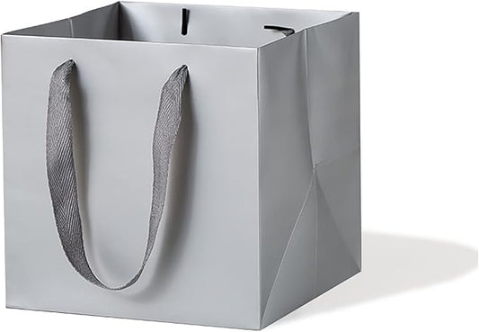 Silver Gray Square Gift Bag 12 in Paper Gift Box Large Square Bottom Kraft Paper Bags with Handles for Party Favor, Birthday Gift Bags (Silver Grey, 12 x 12 x 12 in, 10 CT)