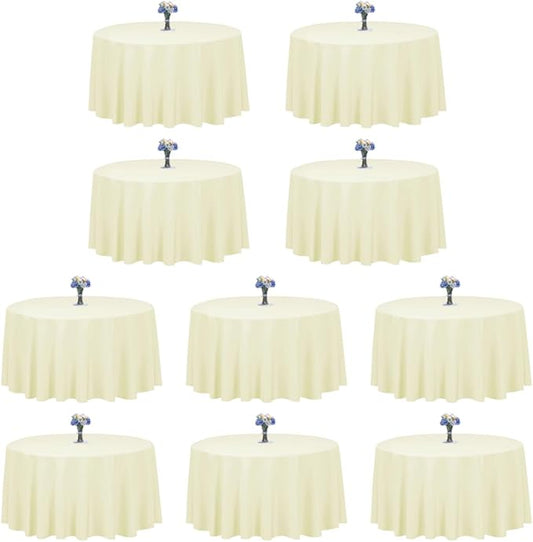 LTC LINENS 10 Pack 120 Inch Round Tablecloth Ivory for 60 Inch Round Table - Bulk Round Table Cover - Washable, Wrinkle Resistant Polyester Fabric Cloth for Wedding, Party