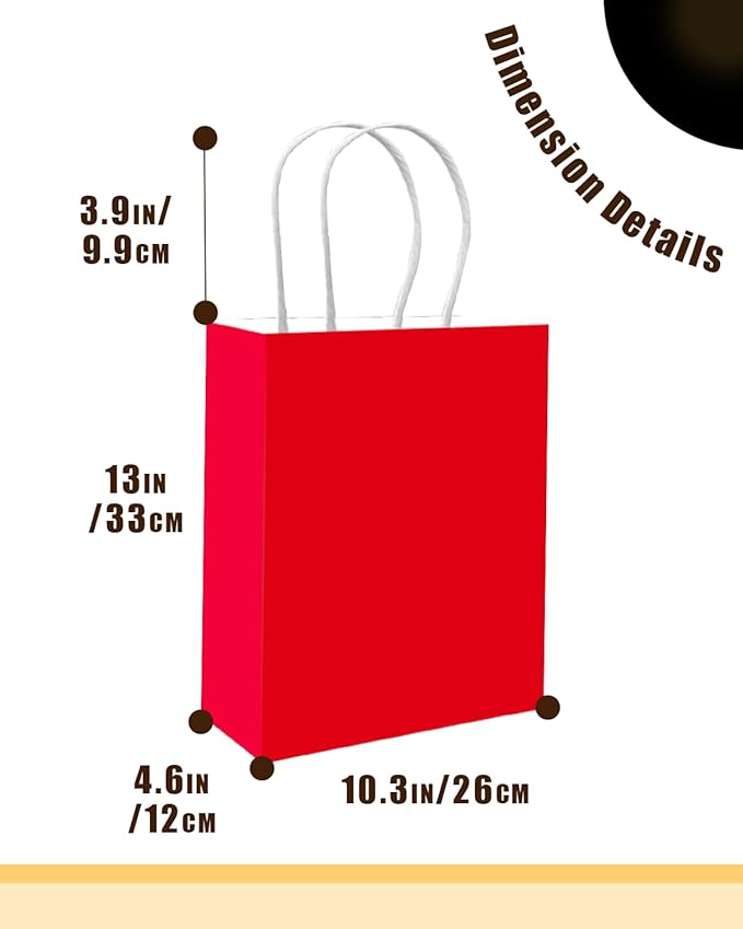 qiqee 100PCS Gift Bag with Handles Bulk Red Paper Bags Multiple Uses (13''x5 x10 inch Large Size)