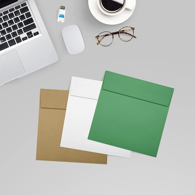 LUXPaper Square Invitation Envelopes | Peel & Press | 5" x 5" | Holiday Green | 80lb. Text | 50 Qty