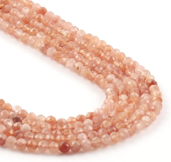 Song Xi 90pcs 4mm Natural Sunstone Gemstone Beads Faceted Round Loose Stone Beads for Jewelry Making