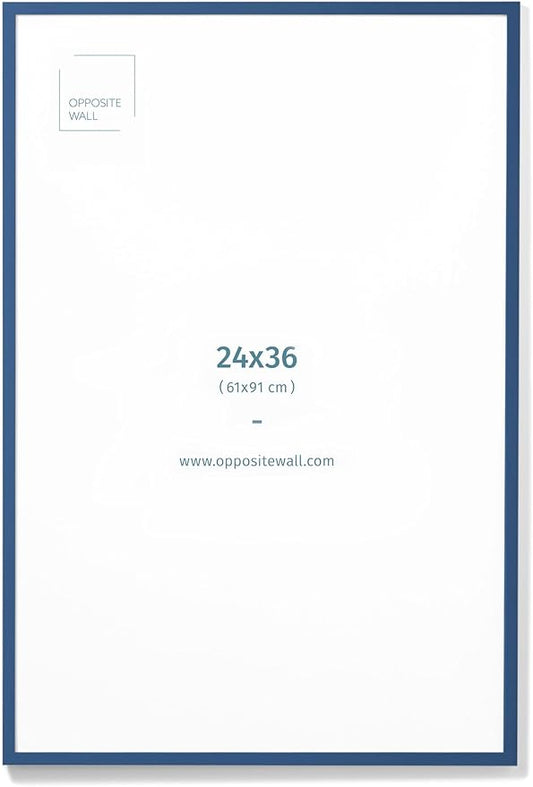 Opposite Wall - 24x36 in - Real Wood Blue Picture Frame - Lightweight, Versatile & Shatterproof - Large Wall Hanging Photo or Poster Frame - Wall Decor for Office, Gallery & Home