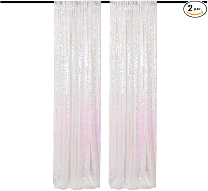 Iridescent White Sequin Backdrop Curtains Glitter Drapes 2FTx8FT 2 Panels for Wedding Birthday Party Decorations Bridal Baby Shower Party Supplies Sparkly Photography Background