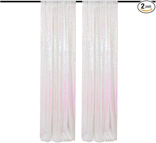 Iridescent White Sequin Backdrop Curtains Glitter Drapes 2FTx8FT 2 Panels for Wedding Birthday Party Decorations Bridal Baby Shower Party Supplies Sparkly Photography Background