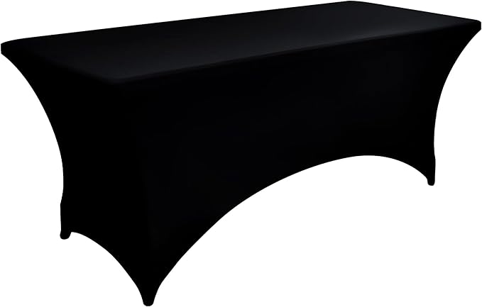 10-Pack 6ft Black Spandex Table Covers for Rectangle Standard Folding Tables - Wrinkle Resistant Stretch Tablecloths - Ultimate Fitted Table Protector for Parties, Banquet, Wedding