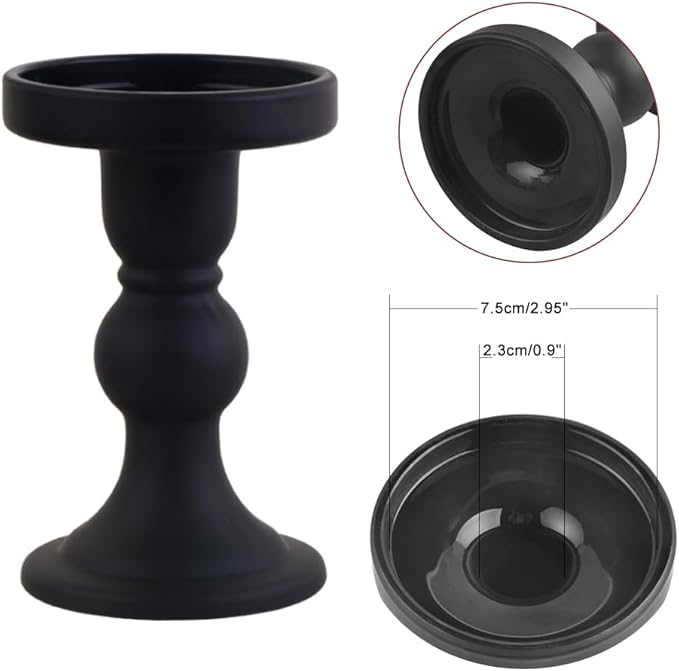 6-Piece Set of Black Glass Candlestick, Crystal Candlestick Holder Holder and Conical Candle, Christmas Candle Holder Decoration, Family Living Room Wedding Candle Holder (black2sets)